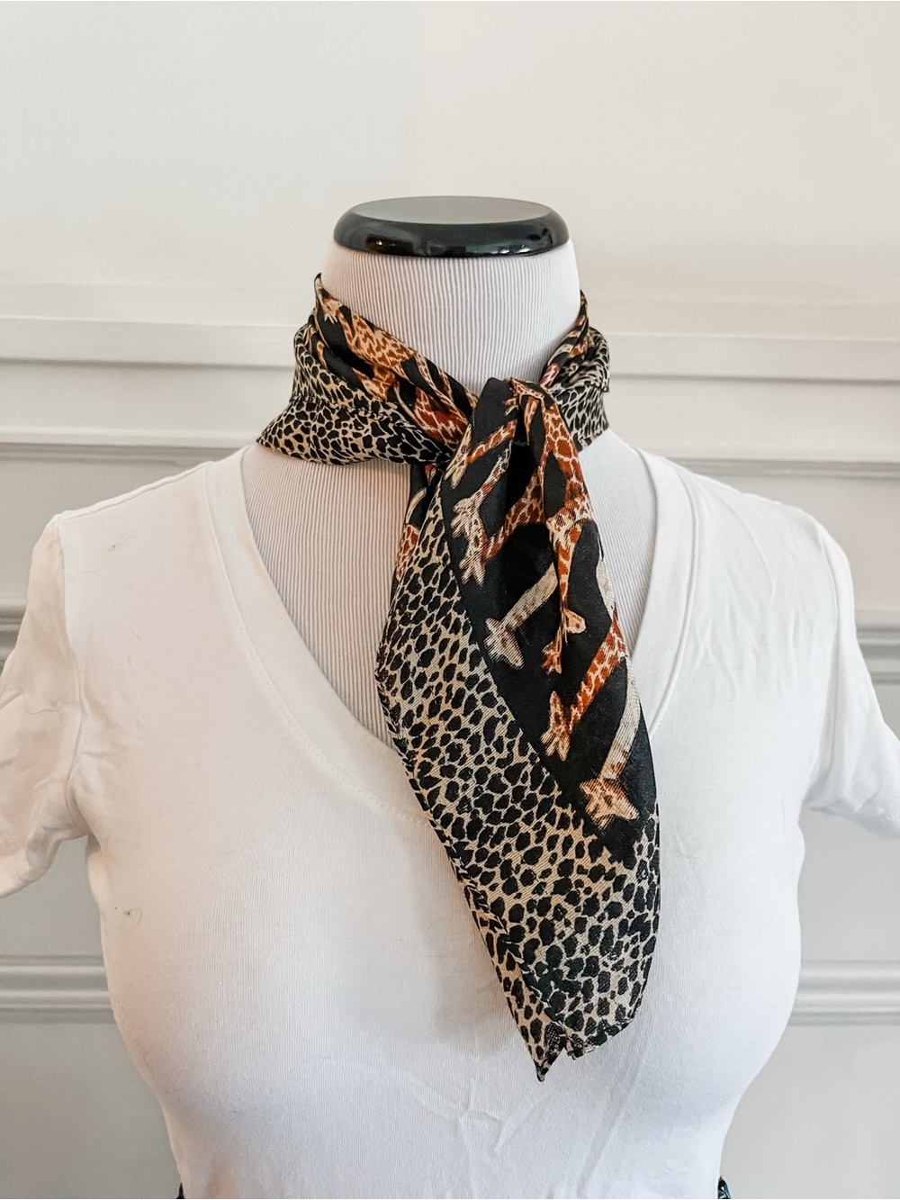 Giraffe Print Silk Scarf - Black and Brown